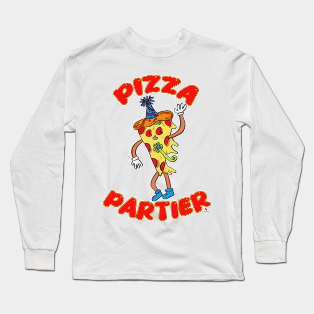 Pizza Partier Funny Cartoon Slice Pizza Character Long Sleeve T-Shirt by Tshirtfort